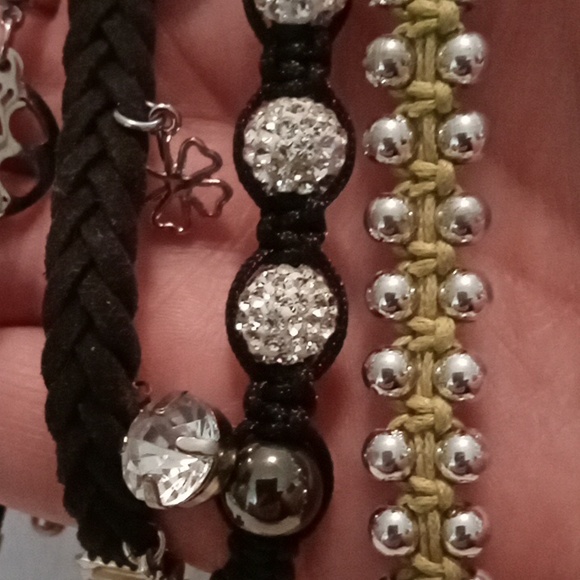 #1001. 6 Piece Assorted Friendship, Rhinestone & Charm Bracelet Bundle - Picture 2 of 4